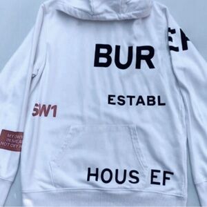 Burberry White Hoodie with Black and Red Accents